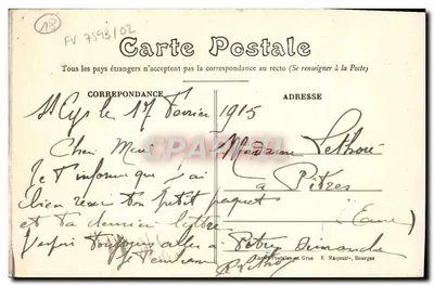 Bourges — Façada katedry — Wydawca E. Maquaire, n° 201 — Rewers