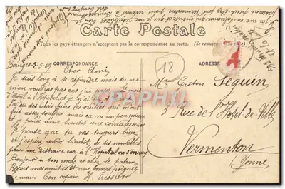 Stara pocztówka Bourges Interieur de la Caserne de Conde Infanterie Militaria — Rewers