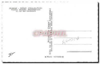 Dinan - Stare domy średniowiecza i ulica Cordeliers — Wydawnictwo 'La Cigogne' — Rewers