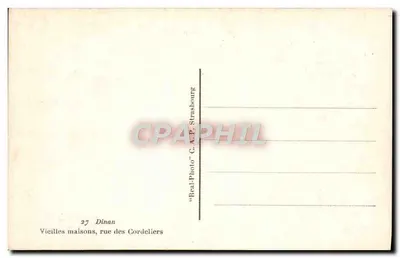 Stare domy, ulica Cordeliers — Dinan — wydawca C.P. Strasbourg, nr 27 — Rewers