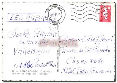Vue sur la Plage de Trestraou — Les Aubrais — Éditeur : Les Tirages Modernes, 5 bis rue du Père — Verso