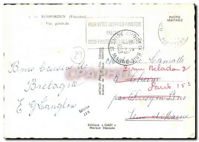 Rosporden (Finistère) — vue générale avec église et étang — Éditions Gaby — Verso