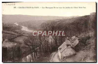Châteauneuf-du-Faou — As Montanhas Negras vistas dos Jardins do Hotel Belle-Vue — editor Finistère, n° 797