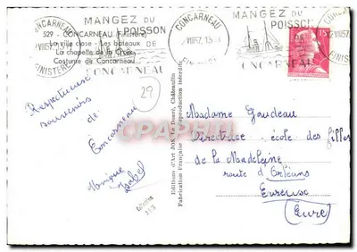 कॉंकरनौ — पोर्ट के दृश्य, चैपल और एक परंपरागत वस्त्र में एक महिला — कला के संस्करण जोएस, ले डोरे — पीछे