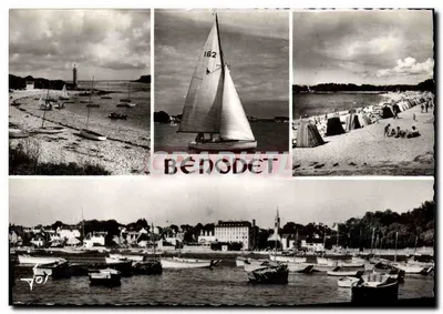 Bénodet — vista panorâmica do porto, do farol, de um veleiro e da praia — Edições de Arte Jos. De Darré