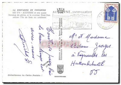 Port Audierne — Statek rybacki i poczta Enez Sun — Wydawnictwo J.P. Jos — Rewers