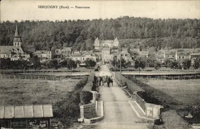 Bilhete postal antigo Serquigny Panorama