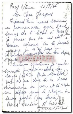 Pacy-sur-Eure — widok panoramiczny z Ratuszem, Katedrą, Lacetami Eure i Pomnikiem Aristide'a Brianda — Wydawnictwo Artaud ojciec i syn — Rewers