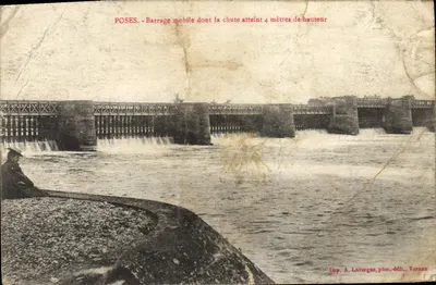 Poses - Barrage mobile dont la chute atteint 4 mètres de hauteur — Imp. A. Lavergne, phot.-édit., Vernon