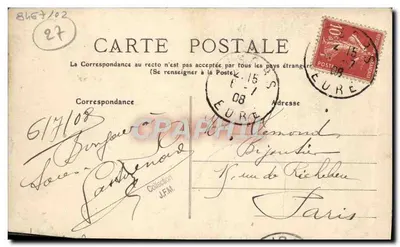 Gisors (Eure) — Rue Cappeville — Hôtel de l'Écu de France et Coiffeur — Verso