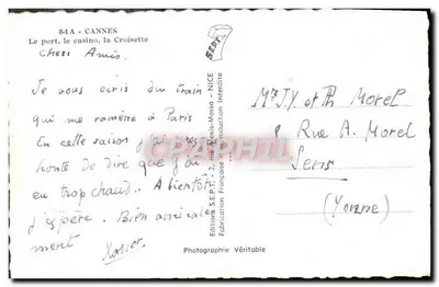 Cannes — Port, kasyno, Croisette — Wydawnictwo S.E.P.T. — ul. Alexis-Massa 2 — Rewers