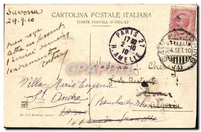 Bilhete postal antigo Saudação de Savona Estabelecimentos de Banhos — Verso
