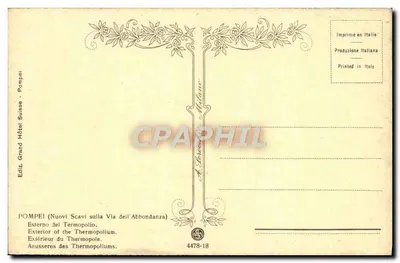 Thermopolium a Pompei — vista di scavi — editore A. Branco, n° 4478-18 — Verso