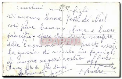 Bilhete postal antigo Feliz Natal Anjo — Verso