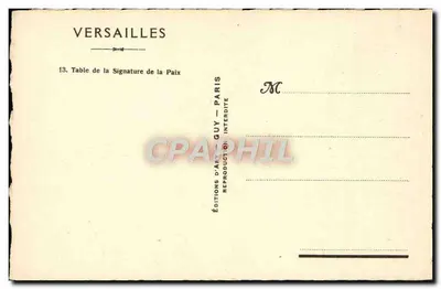 Versailles — Table de la Signature de la Paix — Éditions d'Art Guy, Paris — Verso