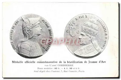 Bilhete postal antigo Medalha Oficial Comemorativa da Beatificação de Joana d'Arc Corbierre