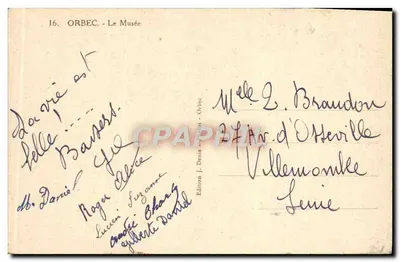 Orbec - O Museu — Edição J. Denis, Orbec, n°16 — Verso