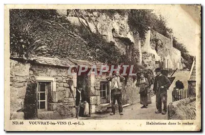Bilhete postal antigo Vouvray Os Vinhos Habitações na rocha