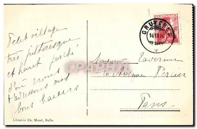 Castelo de Gruyères — Suíça — editor Livraria Ch. Morel, Bulle, n° 712 C — Verso