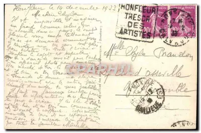 Honfleur — Kościół Criquebeuf — widok z jeziorem i drzewami — Rewers