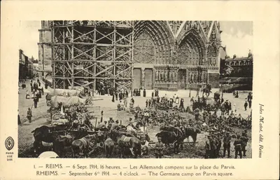 Reims — Almanlar Parvis Meydanı'nda kamp yapmaktadır — Jules Macalot, édit. Reims