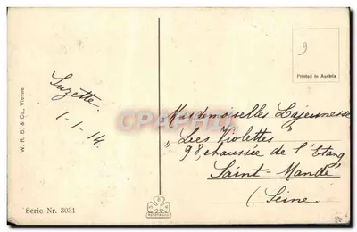 Moinho de vento no inverno — Gelukkig Nieuwjaar — W.R.B. & Co., Viena, série 3031 — Verso