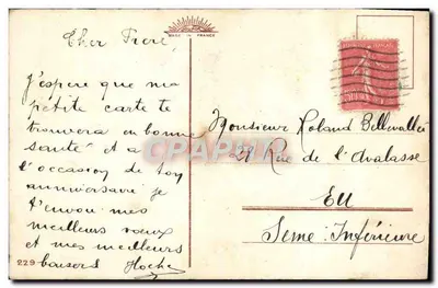 Bukiet fioletów — Urodziny — E. V. Léonard — Rewers