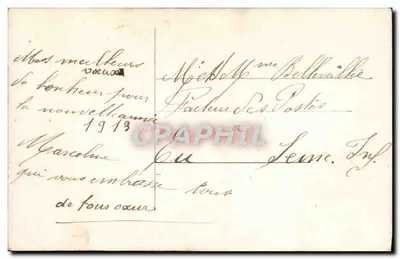 Mulher em vestido roxo — Boa Ano — Carta postal de Natal 1913 — Verso