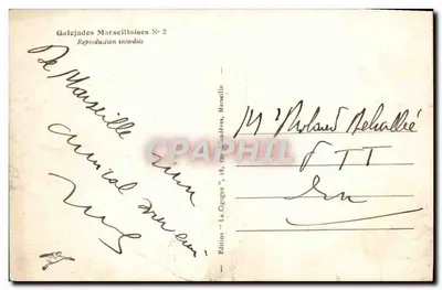 A MARSEILLE — Dois marinheiros discutem o trabalho difícil a bordo — Edição 'La Cigogne', Marseille, N°2 — Verso