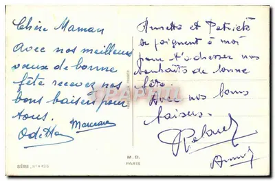 Bukiet tulipanów i róż — Wesołych Świąt na parasolku — Imp. M.D. Paris, seria N°4425 — Rewers