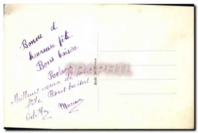 Dziecko w niebieskiej salopce — dekor z różami i lianami — wydawca Bonne Glister, n° 1593 — Rewers
