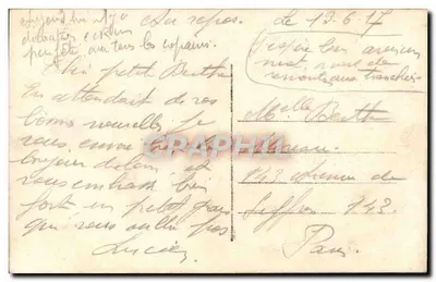 Soldado e mulher em interior — cena de despedida — J.K. n° 9810 — Verso