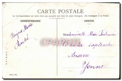Mulher carregando um cesto de bebês — cena bucólica — editor K.V.L.B.R., série 725 — Verso