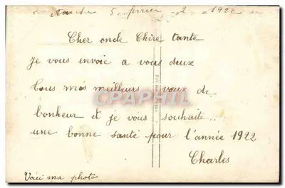 Młody chłopiec w zielonym stroju — trzymający koszyk z kwiatami — wydawca REX n°521 — Rewers