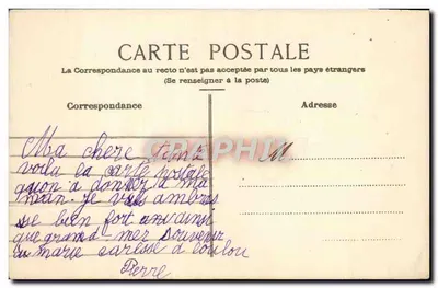 Silhueta de um homem, de uma criança e de cães em um paisagem — editor GraphiM, número de série não visível — Verso