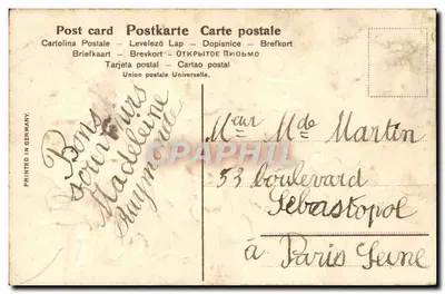 Bouquet de houx et de gui — deux cloches dorées — éditeur Madeleine Martin, n° SER.130 — Verso