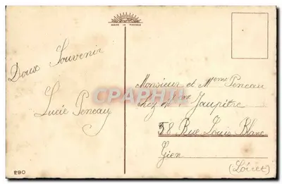 Dwa szczeniaki w koszyku — kwiaty i motyl — wydawca Louhô, nr 290 — Rewers