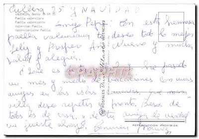 Paella walencyjna — Valencja, seria 19 N° 73 — Postales Duran — Rewers