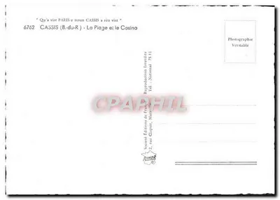 Cassis (B.-du-R) — Plaża i kasyno — Éditions de France, n° 6762 — Rewers