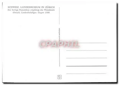 Święty Franciszek z Asyżu — szczegół statuy z lipowego drewna — Muzeum Szwajcarskich Krajów w Zurychu — Rewers
