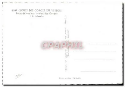 Góry Verdon — Widok na dno Górz Verdon w Mescla — Wydawnictwo 'LA CIGOGNE' — Rewers