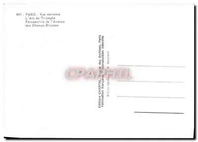 Paryż — Widok z lotu ptaka nad Arcem Triumfu i Champs-Élysées — Éditions CHANTAL, Paryż — Rewers