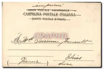 Gondola we Włoszech — mglisty widok z bazyliką św. Marka na tle — wydawca Cartolina Postale Italiana — Rewers