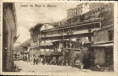 Pont-Saint-Martin — vista da rua com o hotel Cheval Blanc Poste — Ed. A. Calcagno - Caluso, N° 4166