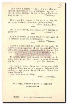 Reverenda madre Giuseppe — Superiora generale delle Piccole Suore di San Giuseppe — deceduta nel 1907 — Verso