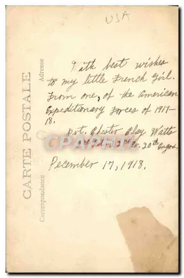 Amerykański żołnierz w mundurze — trzymający list — USA, 1918 — Rewers