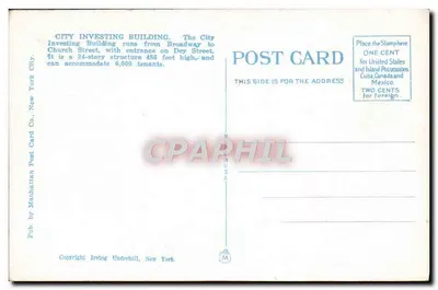 City Investing Bldg. — Nova York — Pub. by Manhattan Post Card Co. — Verso