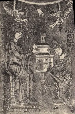 Monreale - Duomo — Guglielmo II dos Normandos apresenta o modelo do templo à Virgem — Mosaicos do século XII