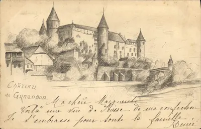 Schloss Grandson — Tuschezeichnung — unbekannter Verleger