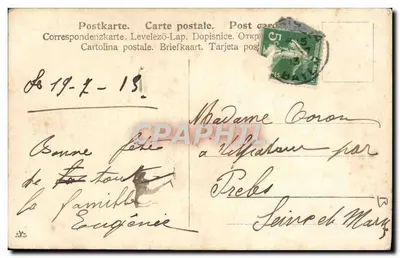 Enfant sur échelle offrant des fleurs à une fillette — Bonne fête — éditeur non visible — Verso